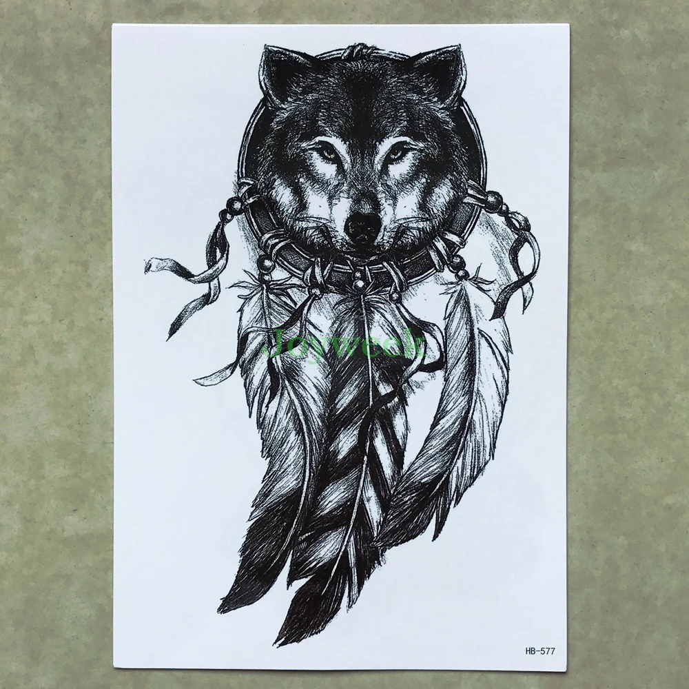 Водонепроницаемая Временная тату наклейка большого размера Ловец снов волки