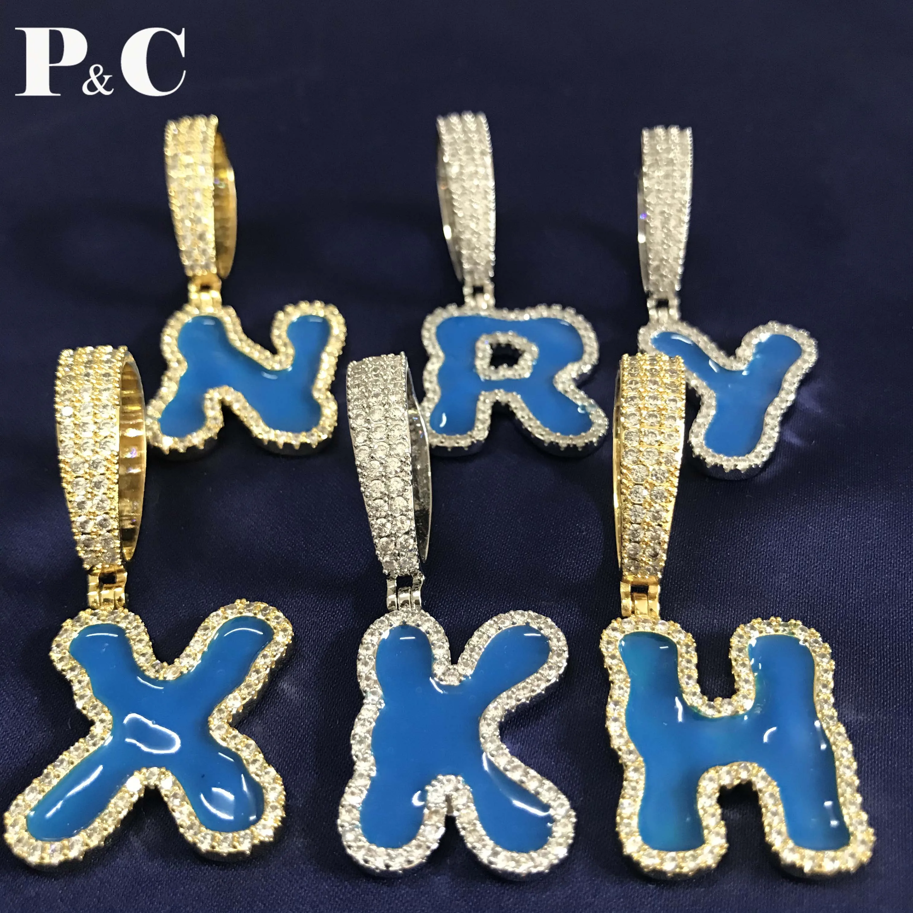 Новый тип красочные буквы ожерелье и кулон АААА кубический циркон синий с