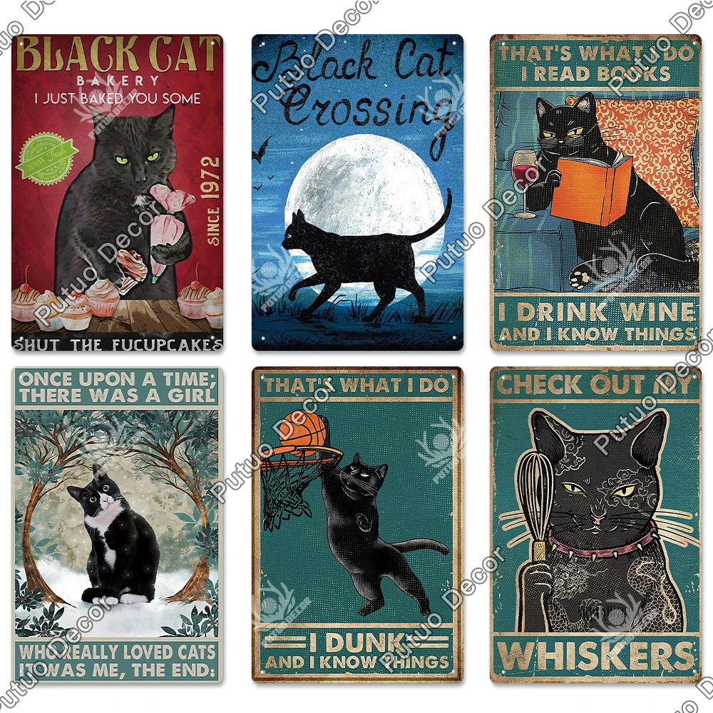 putuo decor black cat vintaget metal sign plaque metal vintage tin sign decoration for living room pet shop home wall decor free global shipping
