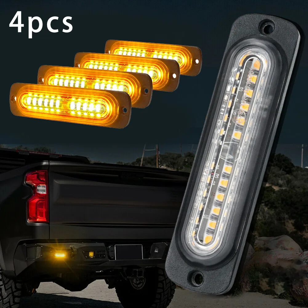 

4pcs Amber LED Grid Side Marking Strobe Light Kit Emergency Use Light LED Light Heads Amber
