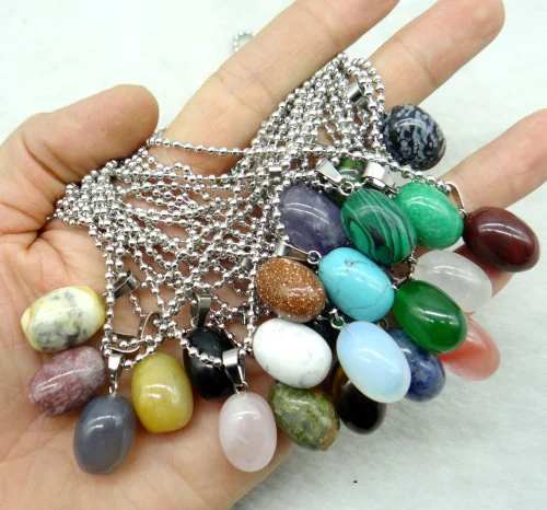 Круглые Подвески из натурального камня с бирюзой и кварцевым кристаллом