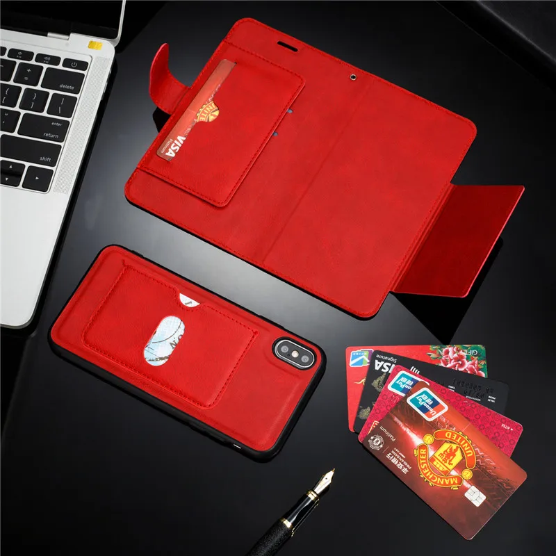 Ретро PU кожаный чехол для iPhone 7 6 6S 8 Plus чехол iPhone X XS Max XR Чехол Съемный 2 в 1 визитница для телефона - Цвет: red