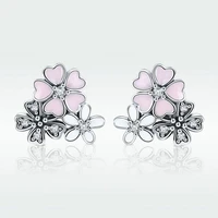 authentic s925 sterling silver pan earring new style fashionable cherry blossoms earrings for women wedding fashion jewelry