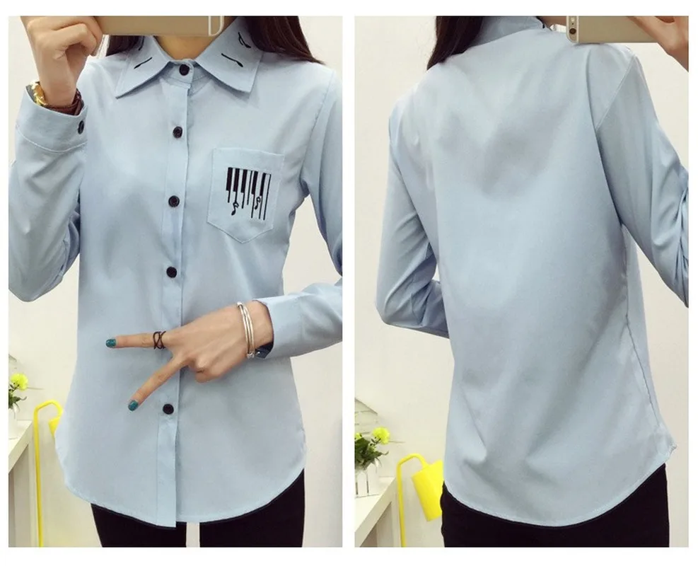 Новое 2019 Queda Mulheres Blusas Moda Senhora Estilo Coreano Camisas манга Longa MUsica SImbolo |