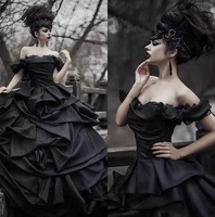 victorian black gothic wedding dresses 2020 ball gown taffeta ruffles medieval wedding gowns plus size off the shoulder bridal