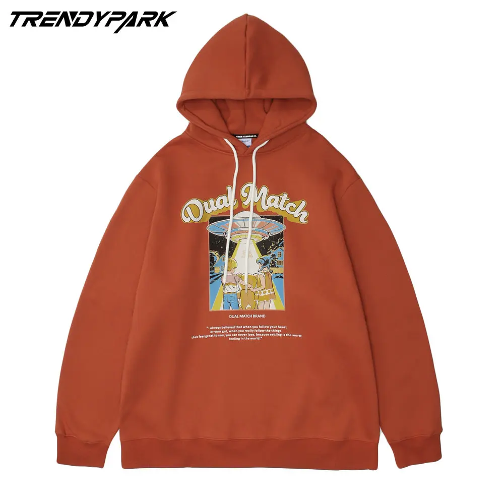 

Толстовка мужская оверсайз с мультяшным НЛО, пуловер с забавным принтом, хлопковая уличная одежда в стиле Харадзюку из сериала «очень стран...