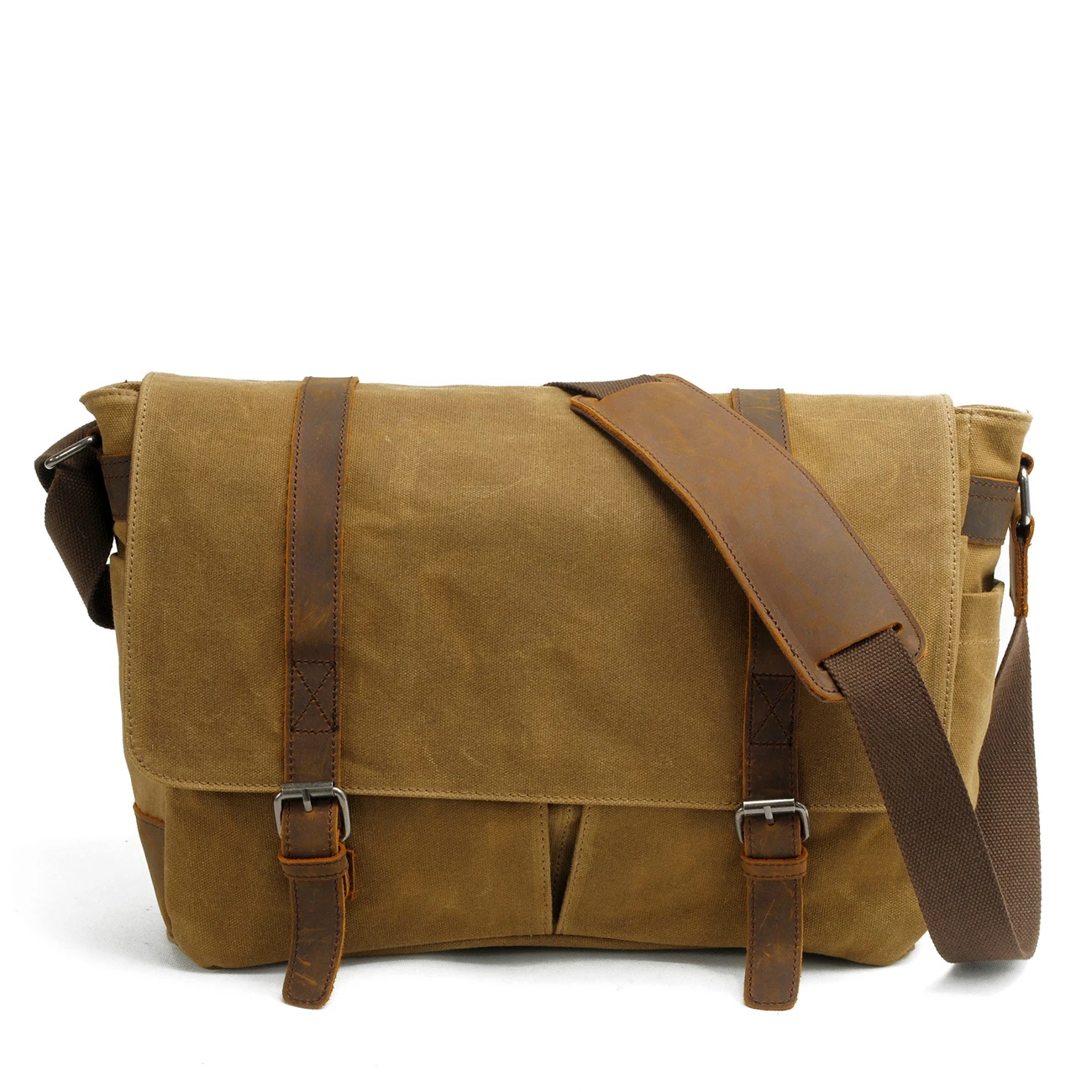 

Men's casual bag wax canvas and crazy horse leather shoulder bag