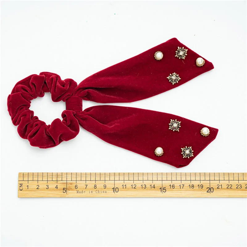 

Trendy Red Black Bow Hair Rope Velvet Ribbon Scrunchies Female Vintage Hair Accessories Elastic Hair Bands Long Streamers
