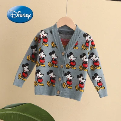 

Disney Mickey Cartoon Printed Children's Knitted Sweater Boys and Girls Kawaii Cardigan Jacket Thin Breathable Top 2021 New