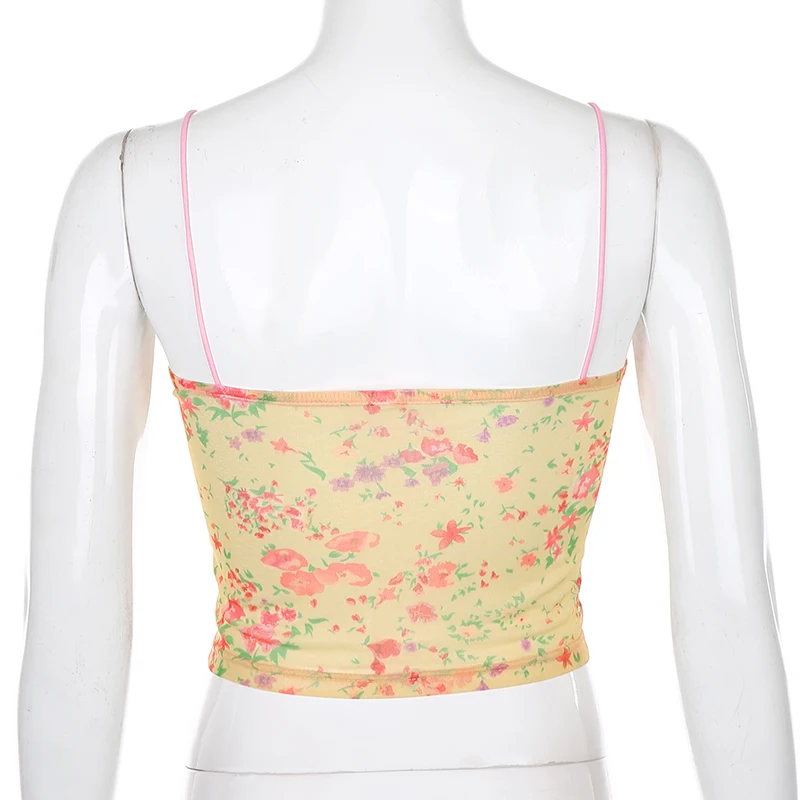 

Women Camis V Neck Lace Patchwork Sexy Tops Strap Party Summer Crop Top Camisole Hot Streetwear Flower Print Mesh Top