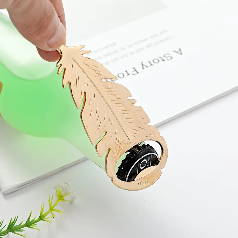 New Design Feather Shape Beer Bottle Opener Small Wedding Favors for Guests Gold Zinc Alloy Openers Tools Kitchen Gadgets | Дом и сад