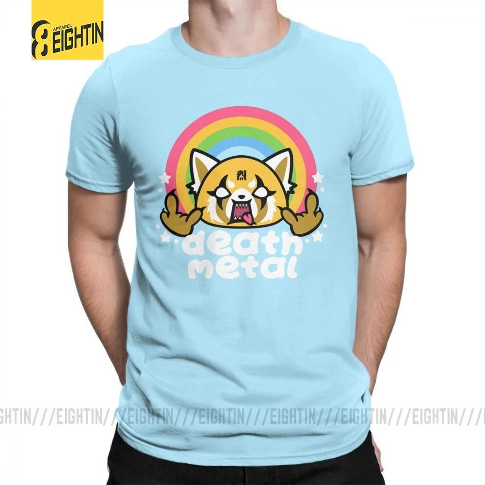 Небесно-голубой Death Metal Aggretsuko aggression Retsuko, футболки из хлопка, Мужская одежда, футболки с коротким рукавом, футболки большого размера с рисунком - Цвет: Небесно-голубой