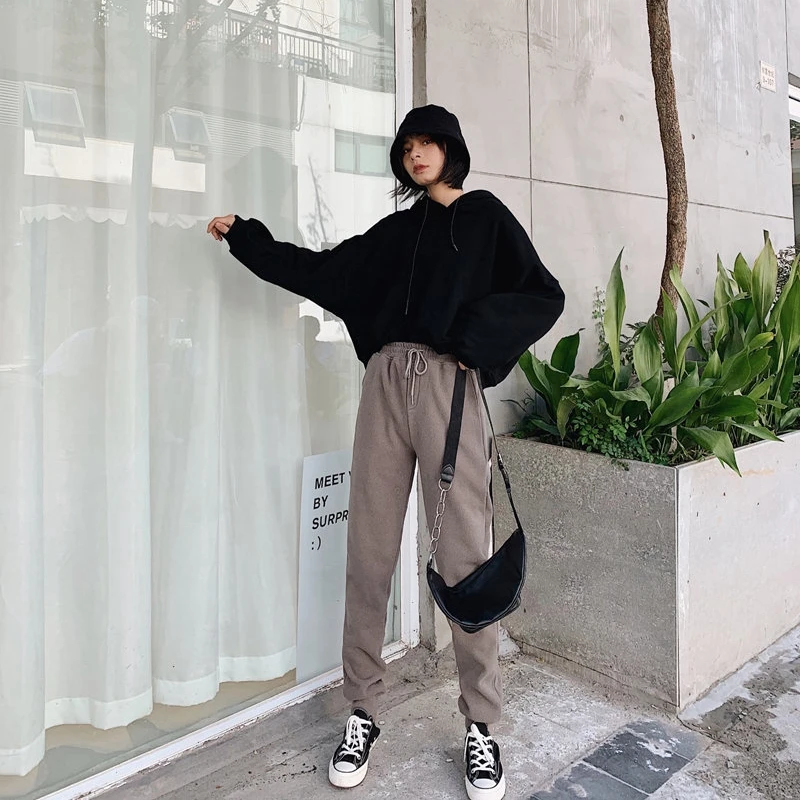 Спортивные штаны корейские брюки карго женские уличные с высокой талией