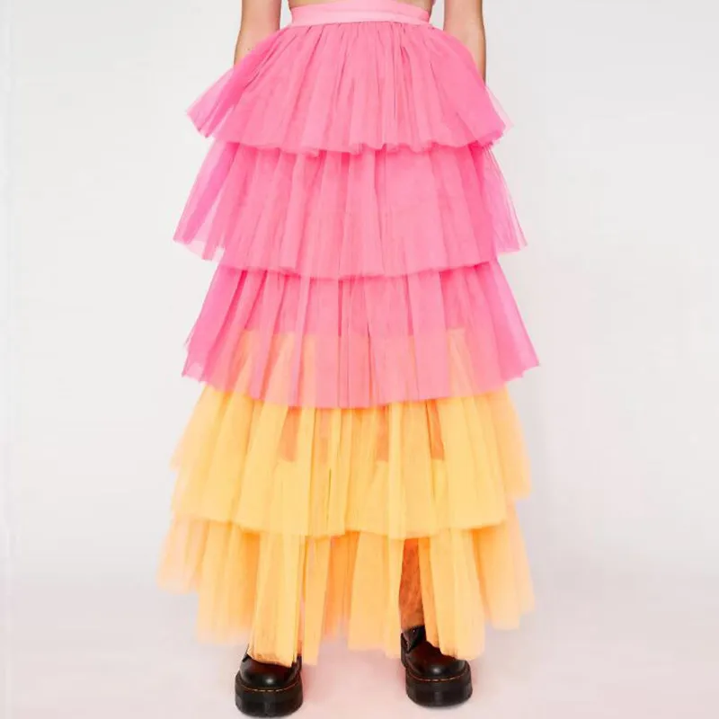 Модные неоновые розовые оранжевые строгие юбки в несколько рядов шикарные пол на
