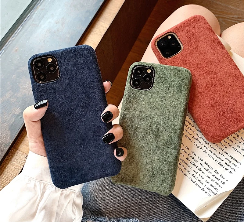 

Однотонный замшевый тканевый чехол для iPhone 11 Pro Max XS 12 Pro Mini X XR 6 6S 7 8 Plus, мягкий силиконовый теплый плюшевый пушистый тканевый чехол