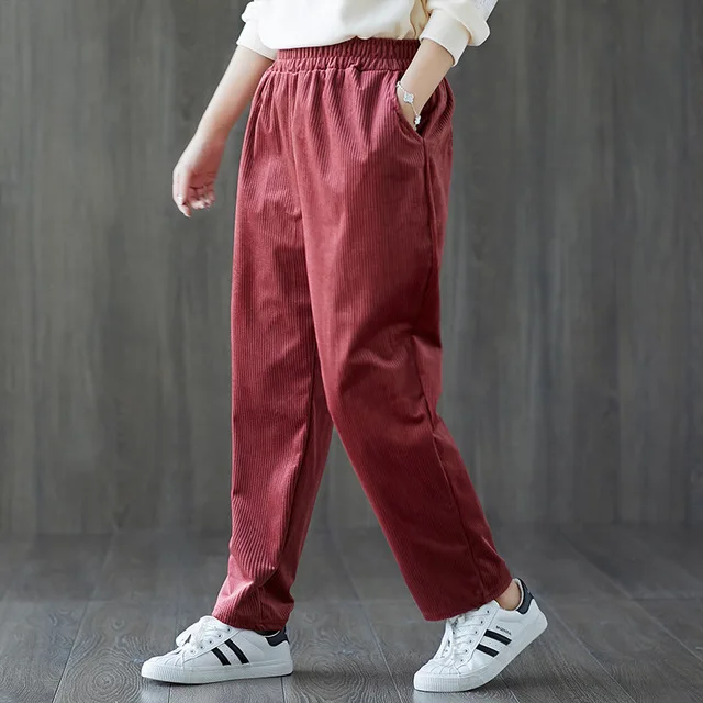 Женские вельветовые брюки размера плюс винтажные осенне зимние повседневные