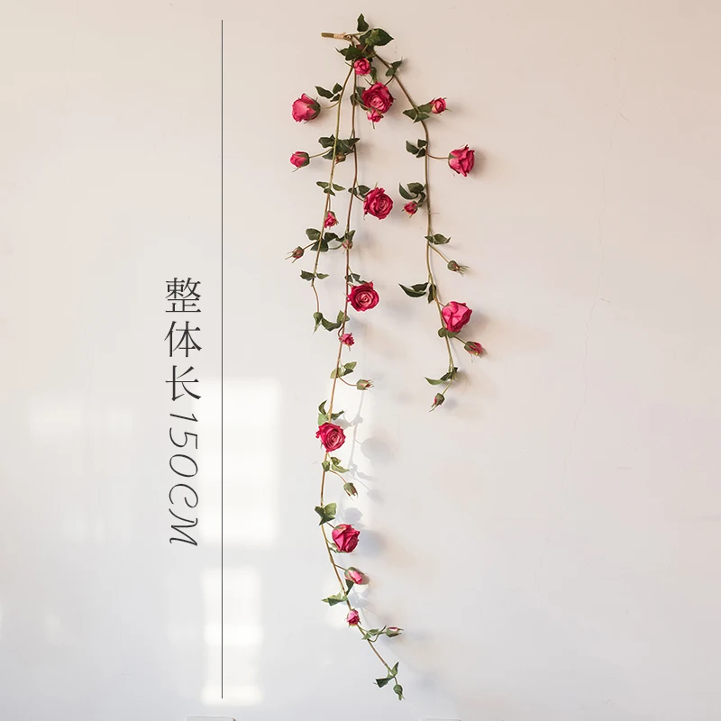 Искусственные цветы розы гирлянда из ротанга лоза с зелеными листьями для дома