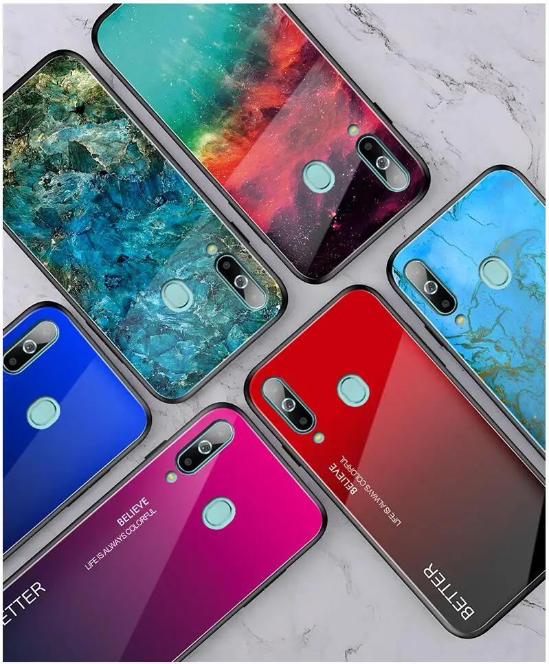 Мраморный градиентный стеклянный зеркальный чехол для samsung A40 A50 A60 A70 M40 защитное закаленное стекло+ ТПУ