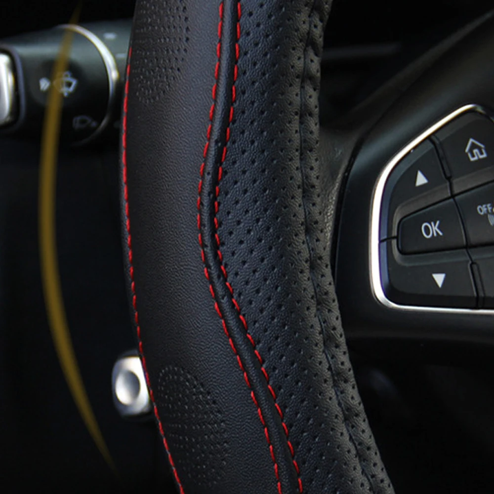 

Car Steering Wheel Cover Breathable Anti Slip PU Leather Steering Covers Suitable 37-38cm Auto Decoration Accessories