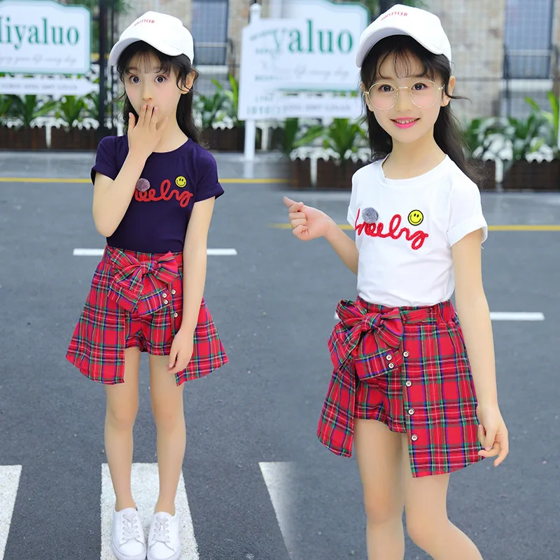 Комплект одежды для девочек детские летние комплекты футболка со смайликом +