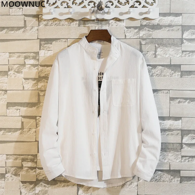 

2021 Spring and Autumn New Men's Fashion Trend Pure Color Long Sleeve Stand Collar Shirt Business Casual Slim Dress Shirt M-5XL