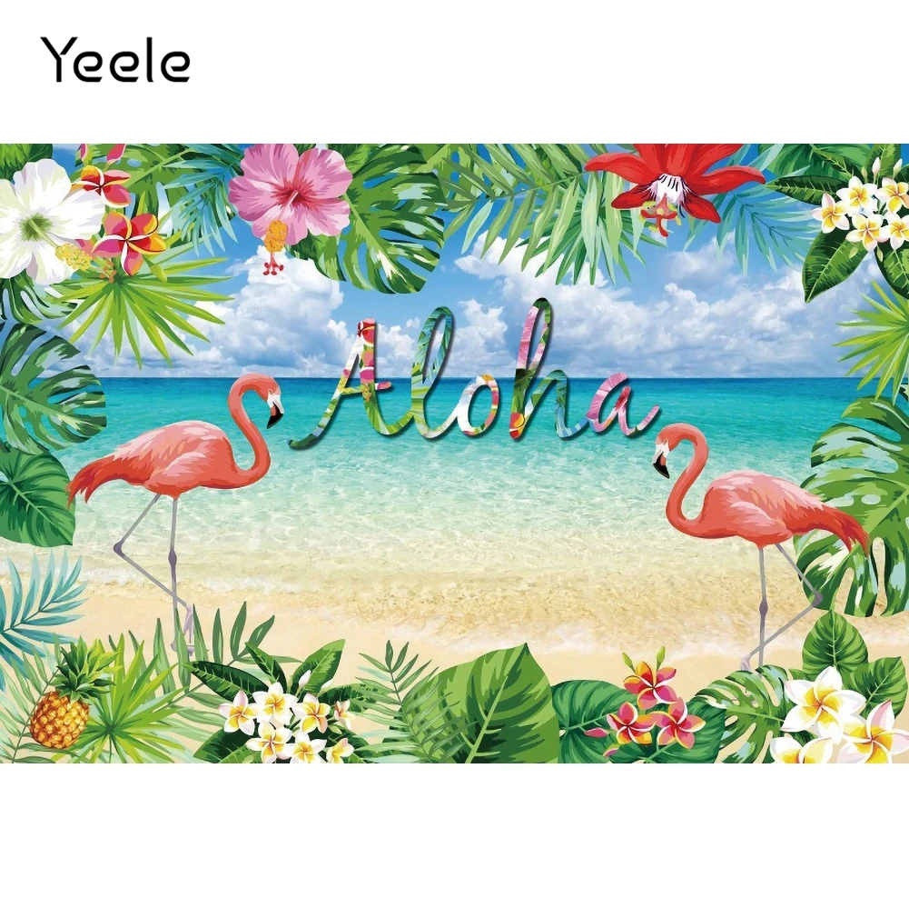 

Yeele Summer Party Backdrop Props Aloha Flowers Flamingo Seabed Background Customized Baby Shower Photography For Photo Studio