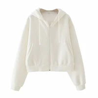 women harajuku korean version loose long sleeved hooded pure white sweatshirts zipper temperament contracted sweatshirts