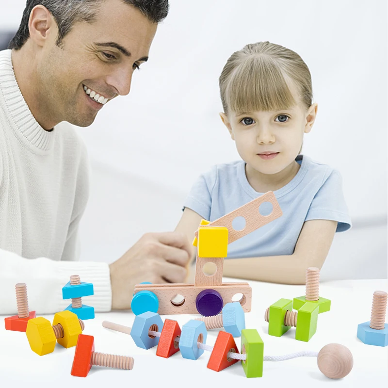 Juguetes de madera Montessori para ni&ntilde;os, combinaci&oacute;n de tornillos de Color, juego de creaci&oacute;n, ayuda a la educaci&oacute;n temprana, imaginaci&oacute;n, habilidad pr&aacute;ctica-0