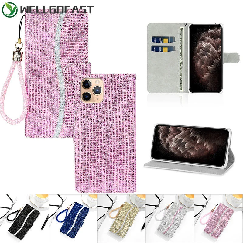 

Glitter Sequin Leather Flip Case for iPhone 11 13 Pro Max Wallet Phone Cases iPhone 12 Mini SE XS Max XR 6 7 8 Plus Cover Coque