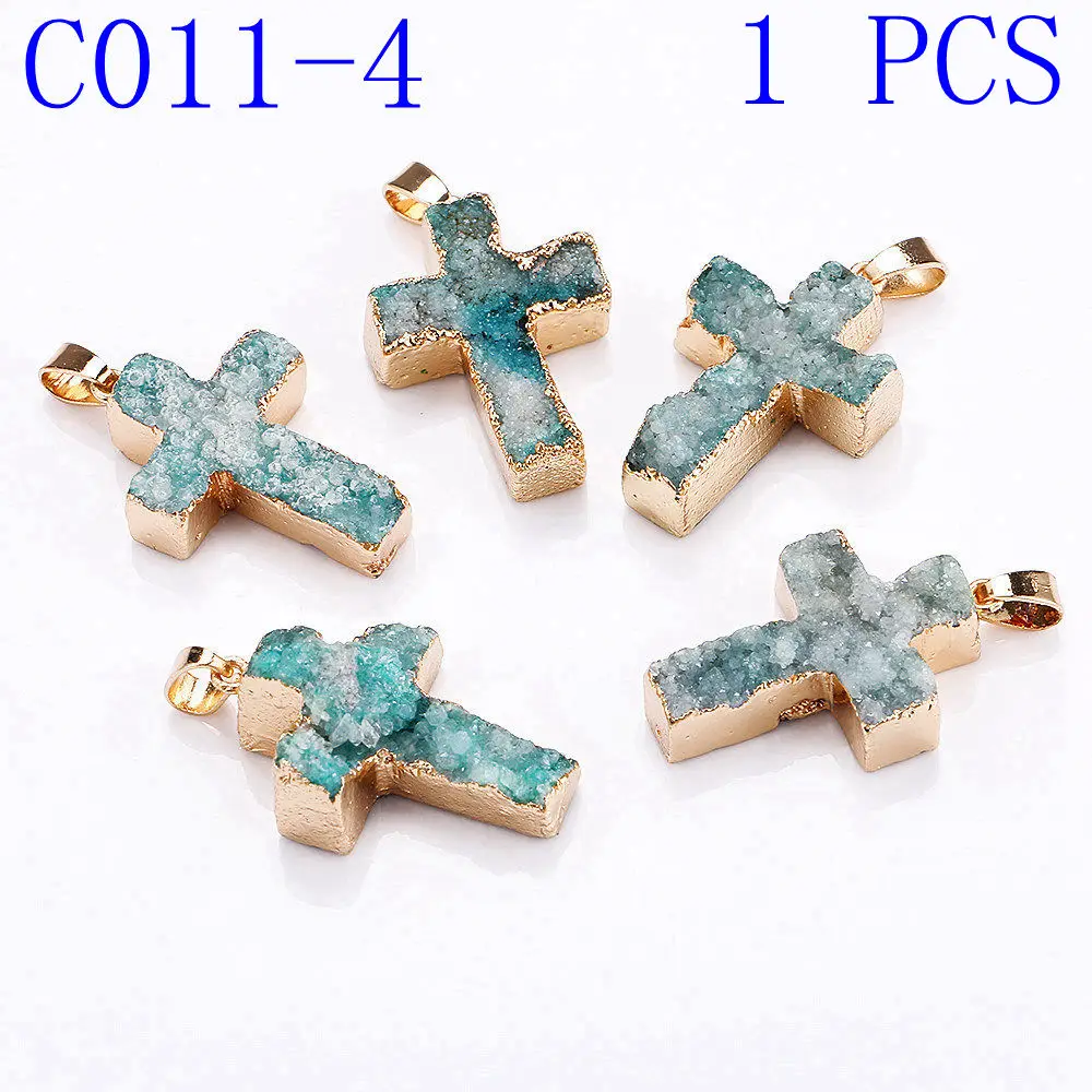 C011-4 1PCS Yumten с хрустальным крестом, очаровательный счастливый драгоценный кулон модная подвеска в виде звезды полудрагоценные каменные Аксессуары натуральные ювелирные изделия для женщин Колье с подвеской из натурального - Окраска металла: C011-4 1PCS