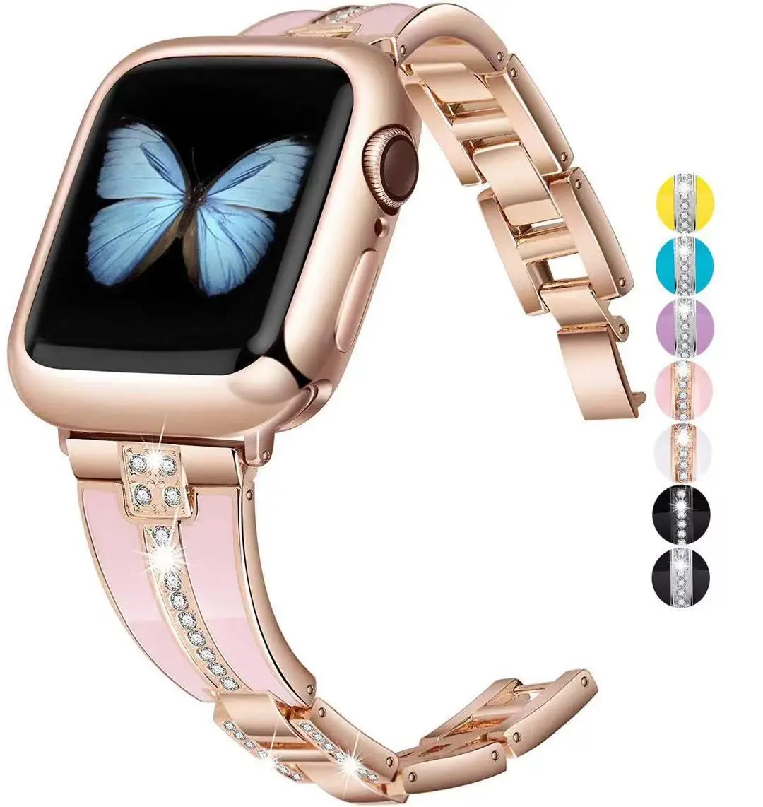 Браслет металлический со стразами и полимерным ремешком для Apple watch 6 5 4 SE 44 мм 40