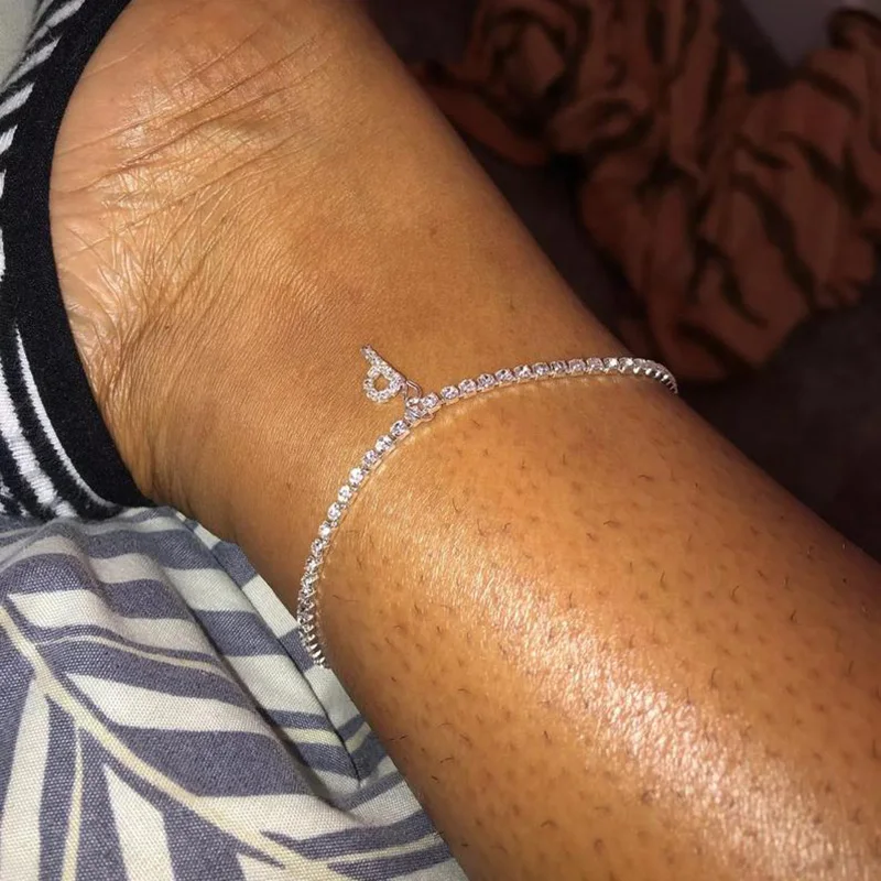 Браслет на лодыжку Женский анклеты с надписью инициалы и кристаллом циркония