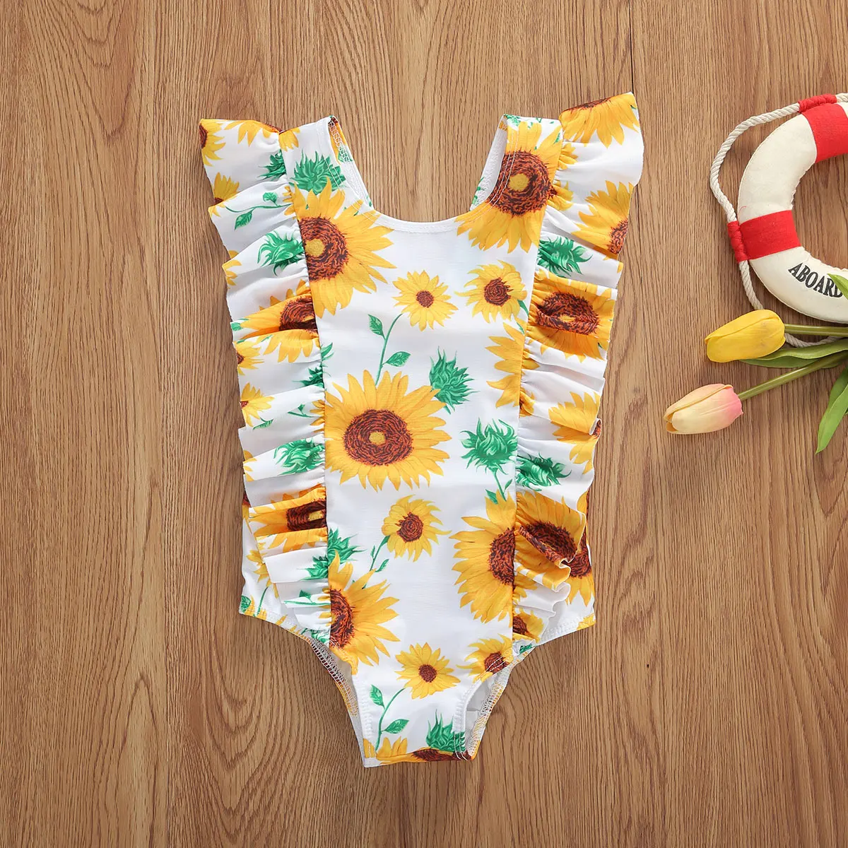 2020 Newest Hot Summer Swimsuit 0-5Y Infant Baby Girls One Piece Bikini Ruffles Sleeve Sunflowers Plaid Print Jumpsuits Swimwear | Детская