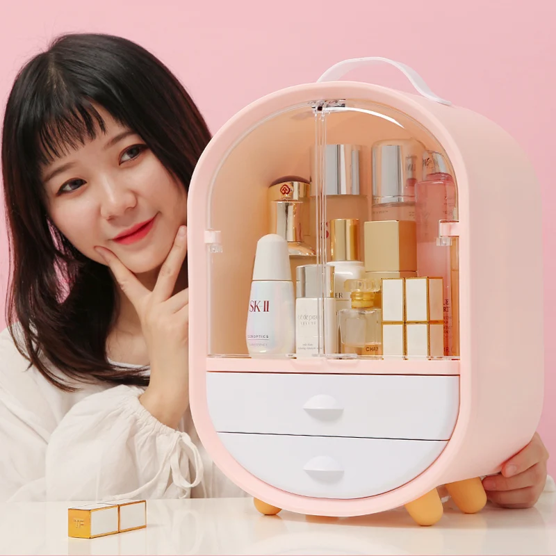 

Cosmetic Rack Dust-proof Organizador Maquillaje Desktop Cute Finishing Cabinet Makeup Organizer Lipstick Skin Care Brush Storage