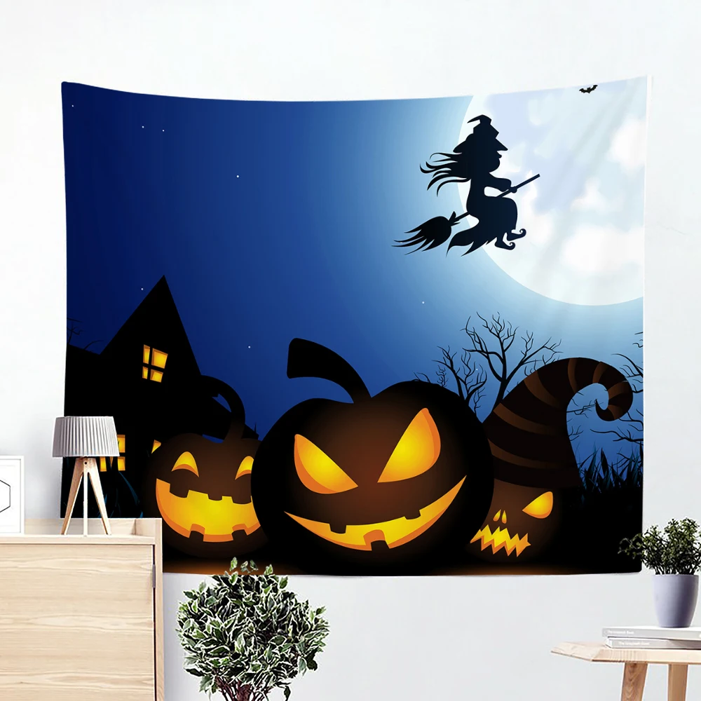 

Watercolor Pumpkin Halloween Gothic Architecture Horror Night Black Wall Decor Tapestry Cover Beach Towel Home Decor Room Decor