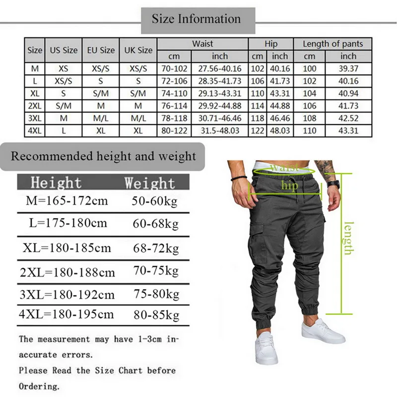 

New 2021 Casual Joggers Pants Solid Color Men Cotton Elastic Long Trousers Pantalon Homme Military Cargo Pants Leggings