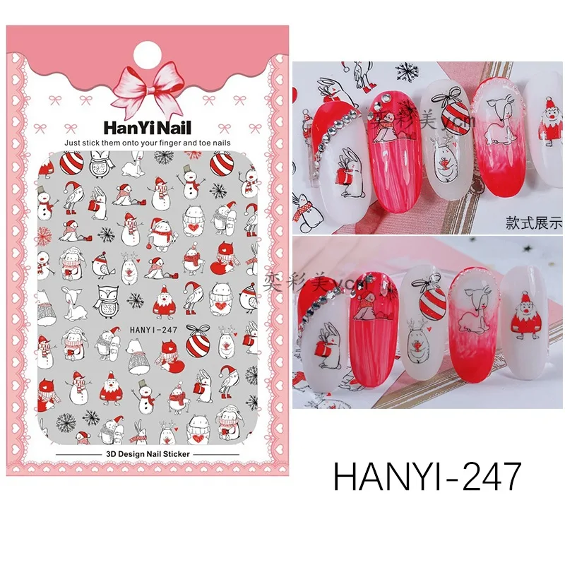 Новые HANYI-247-248-252 Рождественские 3d наклейки для ногтей штамповка экспорт из Японии дизайн