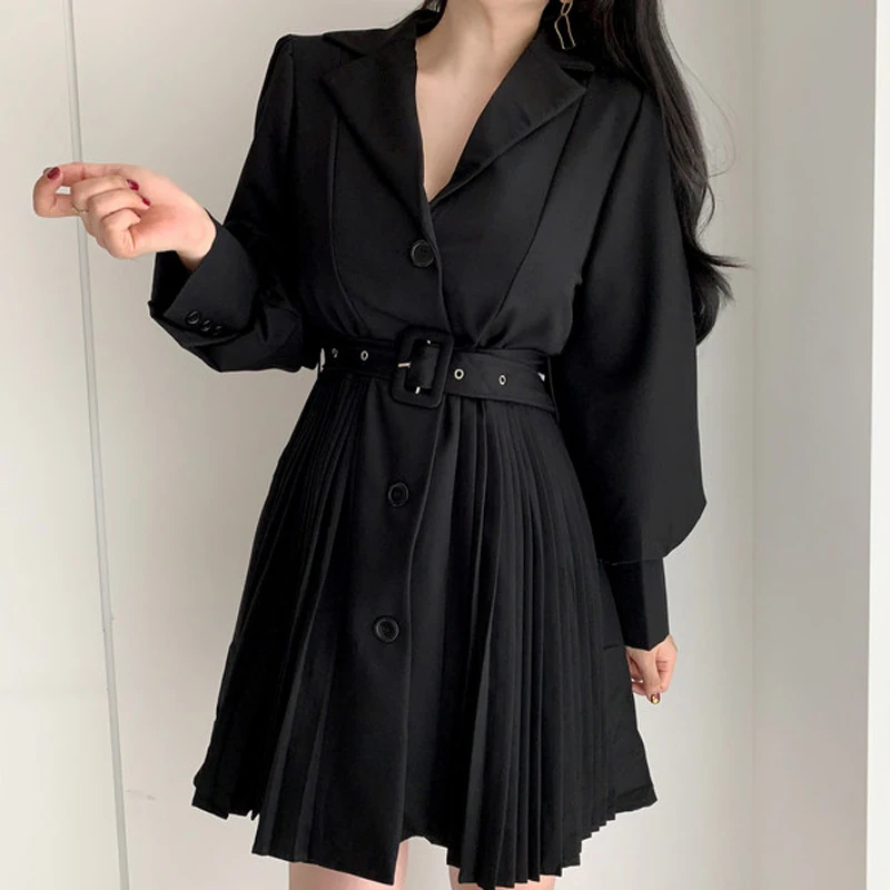 [EWQ] простой модный тренд женское платье-блейзер в Корейском стиле плиссированные