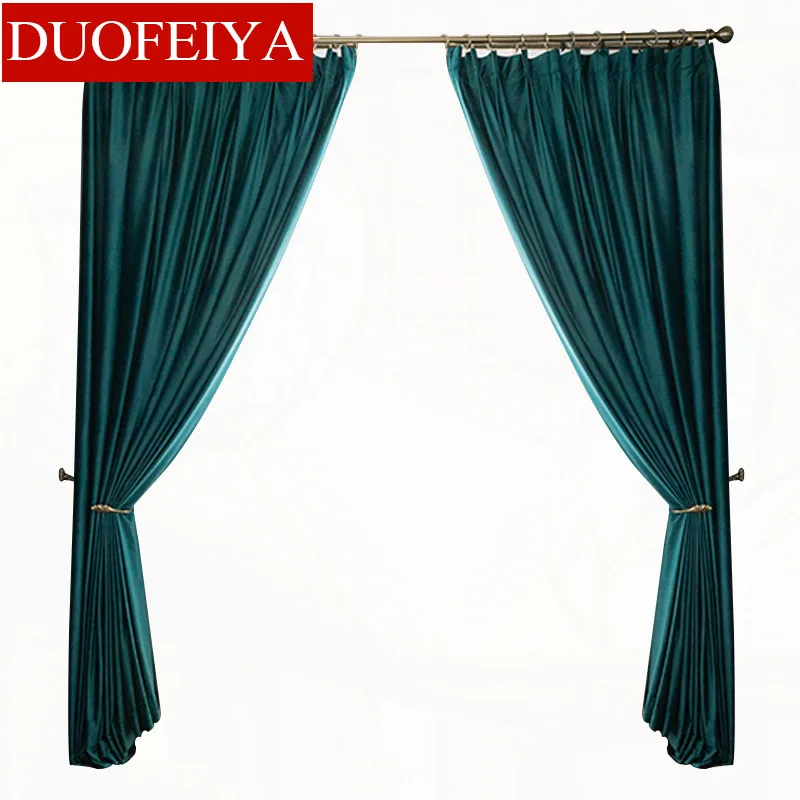 

Blackout Curtains for Living Room Design Dark Green Glossy Italian Curtain Flannelette Stage Bed Apartment Sofa Flannel Curtain