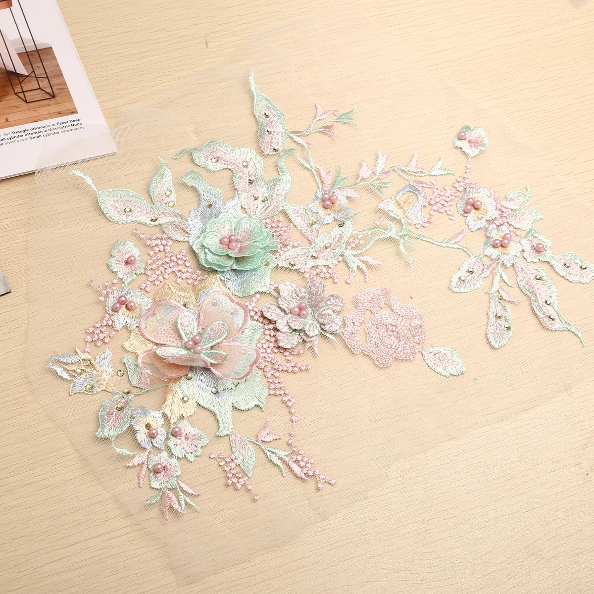1 шт. 3D Цветочная вышивка аппликация жемчужные бусины Тюль DIY свадебное платье