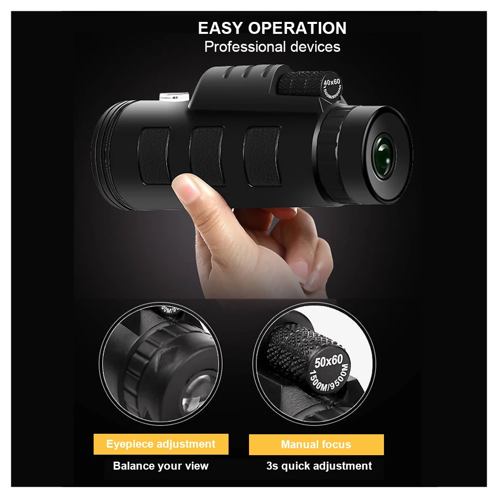 

Monocular Telescope 10X55 High Definition BAK4 Prism Telescopic Bracket Compass- Spring Clip for Bird Watching Camping Wildlife