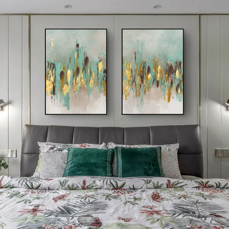 

Abstract Green Golden Retro Wall Art Canvas Painting Pictures for Living Room Nordic Decoration Cuadros Morden Office Home Decor