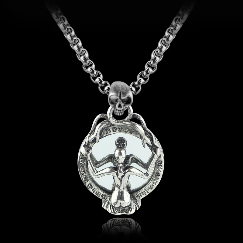 mirror skull Baphomet перевернутая голова козла пентаграмма кулон ожерелье Baphomet LaVeyan LaVey сатанинские оккультные панк ожерелья для мужчин - Окраска металла: mirror skull