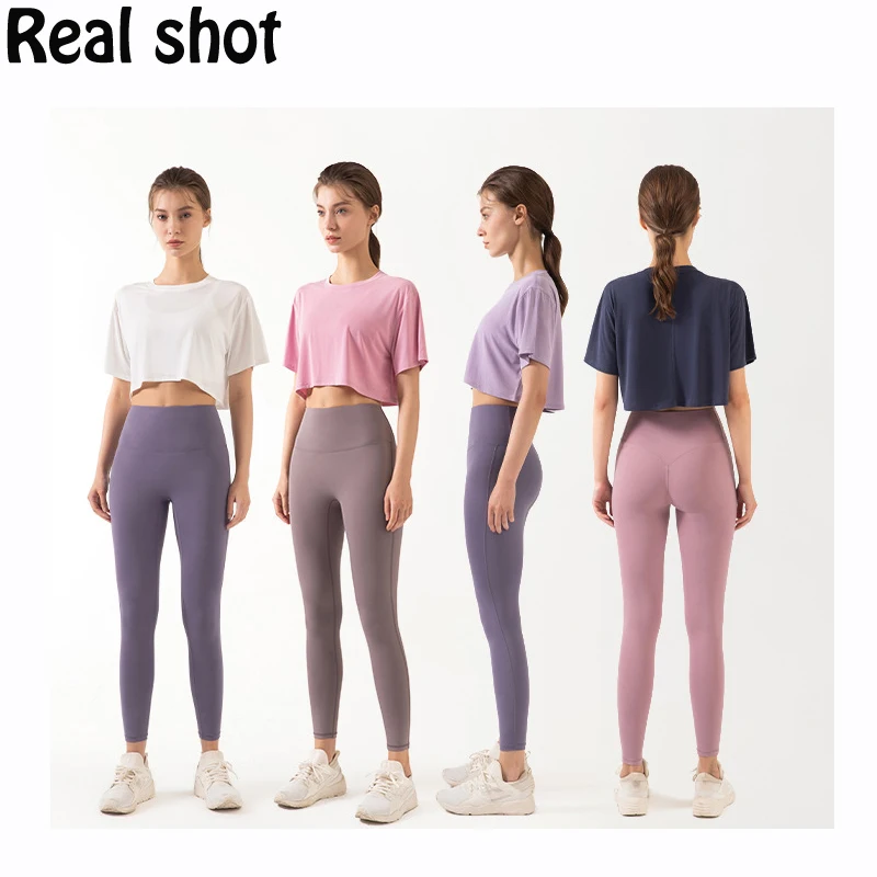 Летняя спортивная футболка cruber свободные короткие быстросохнущие топы для йоги