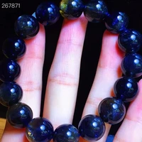genuine natural blue iolite quartz clear round beads bracelet 13 4mm blue iolite power cat eye women men rare aaaaaa