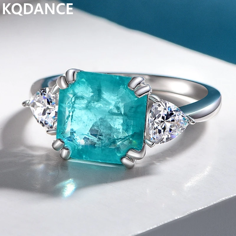 

Кольцо Paraiba с квадратным синим камнем, ювелирные изделия из синтетического камня с изумрудной огранкой, турмалином, 925 пробы, серебро