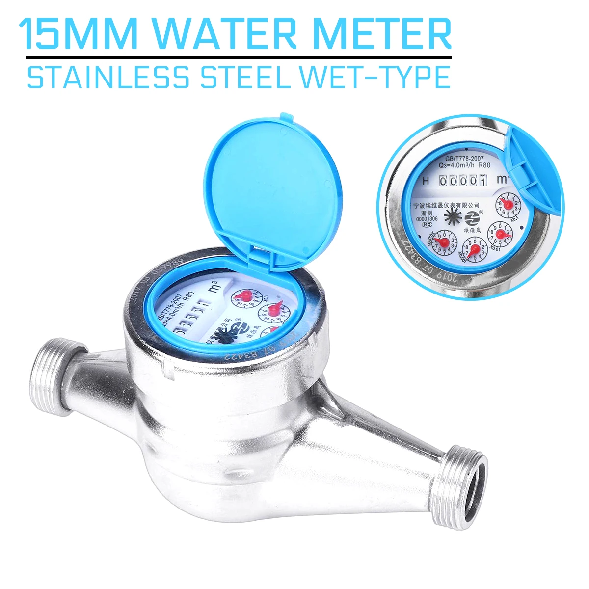 

Счетчик воды из нержавеющей стали, измеритель холодной воды влажного типа, 15 мм, пластиковый роторный, Настольный счетчик, инструменты для дома