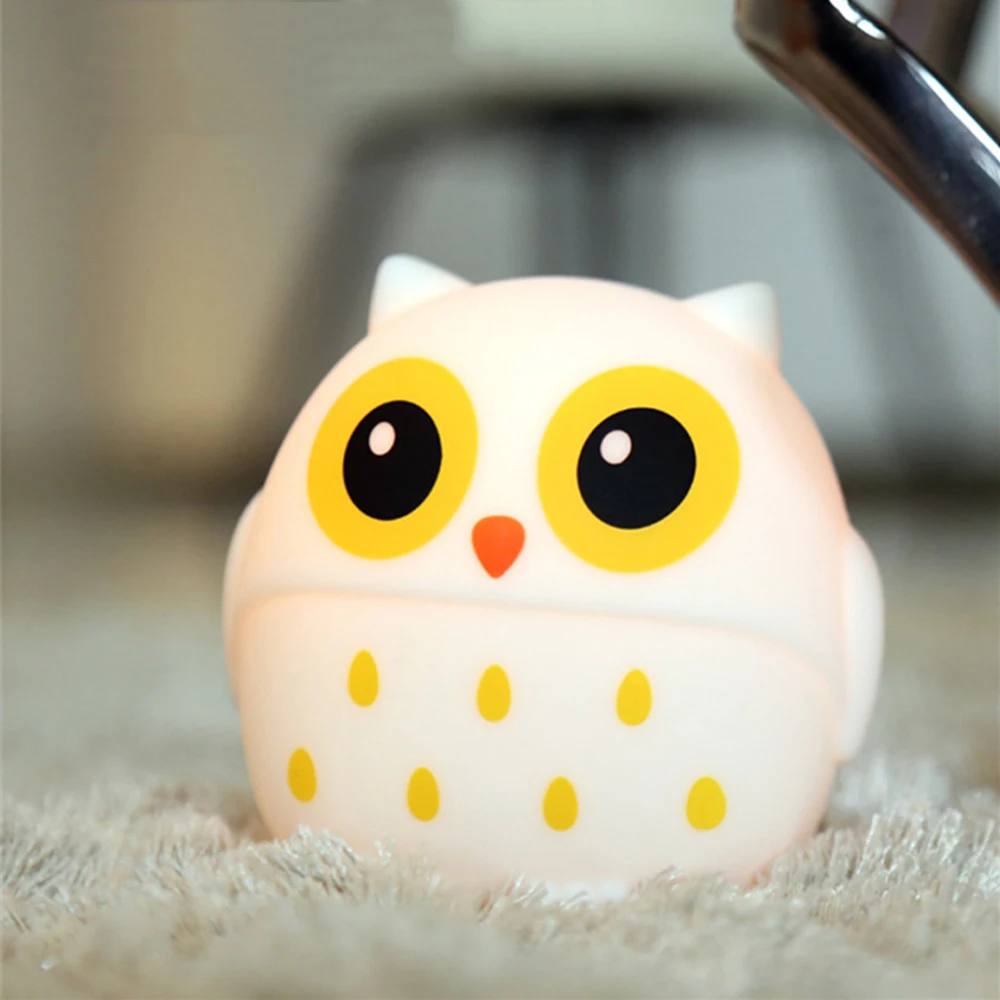 

3 Colors LED Owl Night Light Cartoon Silicone Bird Animal Lamp USB Rechargeable Bedroom Bedside Lamp for Children Kids Baby Gift
