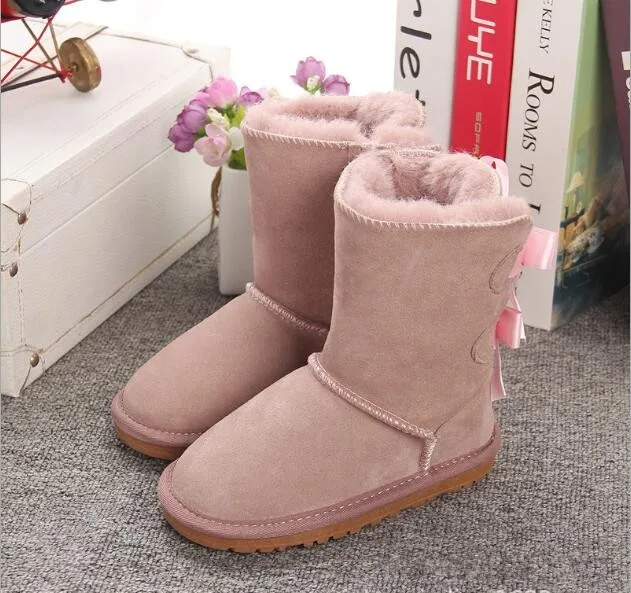 3280 Dark Pink Брендовые Новые теплые зимние ботинки для девочек, зимняя детская обувь, ботинки для девочек, кожаные ботинки с бантом для детей, зимняя обувь - Цвет: 3280 Dark Pink