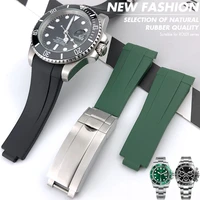 20mm curved end rubber silicone watchband fit for rolex submariner gmt daytona air king sports watch strap adjustable buckle
